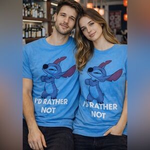 Disney Stitch Graphic T-Shirt “I’d Rather Not” Blue unisex S, XL, 2XL y 3XL NWT